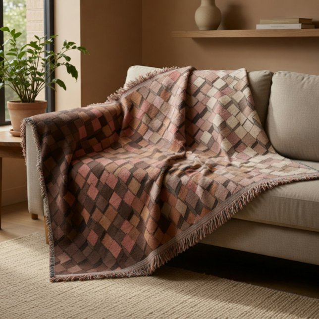 Warm Coffee Geometric 3D Cube Pattern Blanket (Creator Uploaded)
