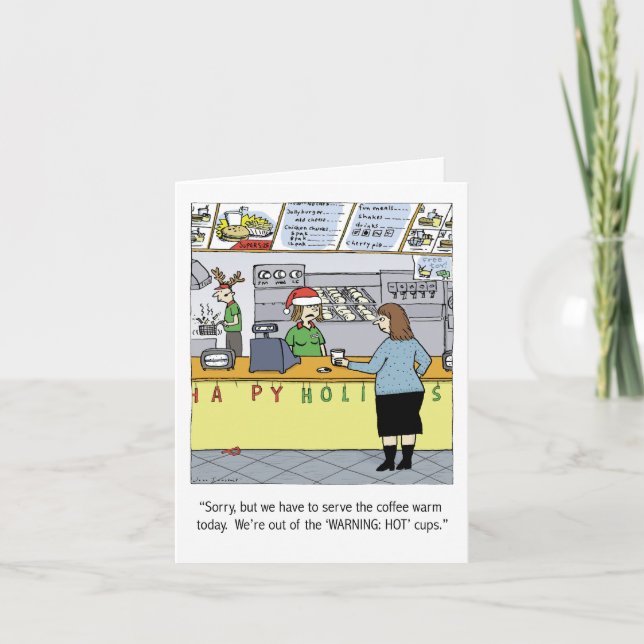Warm Coffee Holiday Funny Cartoon Christmas Xmas Card (Front)