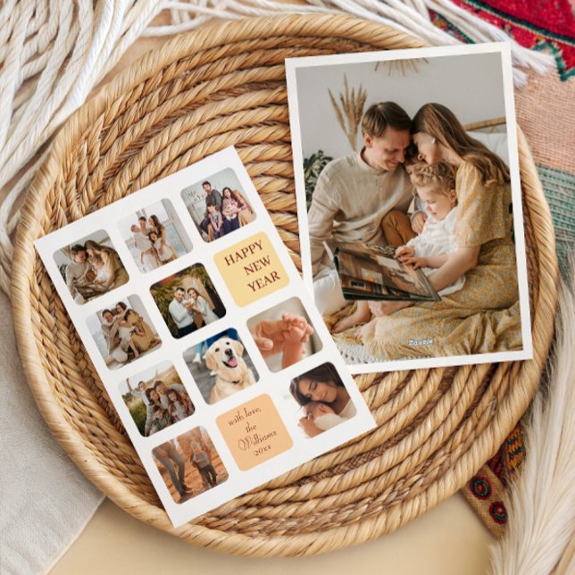 Warm Collage Family Photo Happy New Year Card (Creator Uploaded)