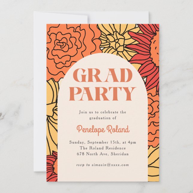 Warm Colored Large Floral Arch Invitation (Front)