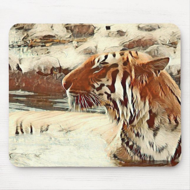 warm colored swimming tiger mouse pad (Front)