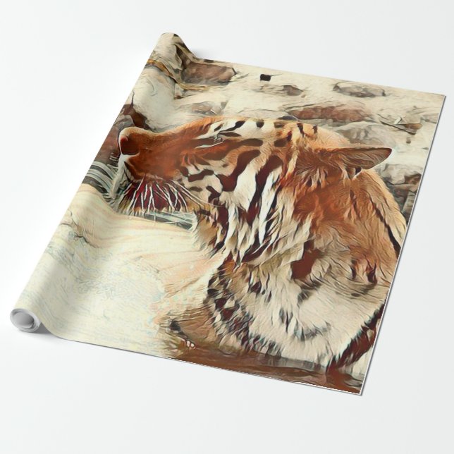 warm colored swimming tiger wrapping paper (Unrolled)
