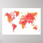 Warm Colored Watercolor World Map Poster at Zazzle