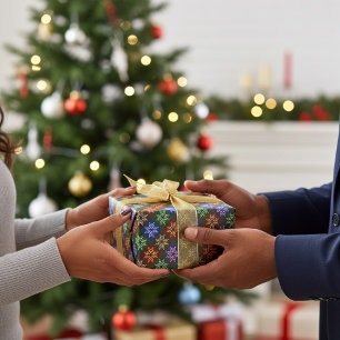 Warm Colorful Christmas Poinsettia Flower Pattern Wrapping Paper