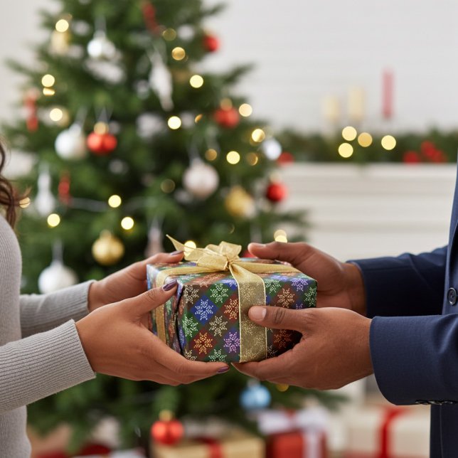 Warm Colorful Christmas Poinsettia Flower Pattern Wrapping Paper (Elegant holiday gift wrapping paper)