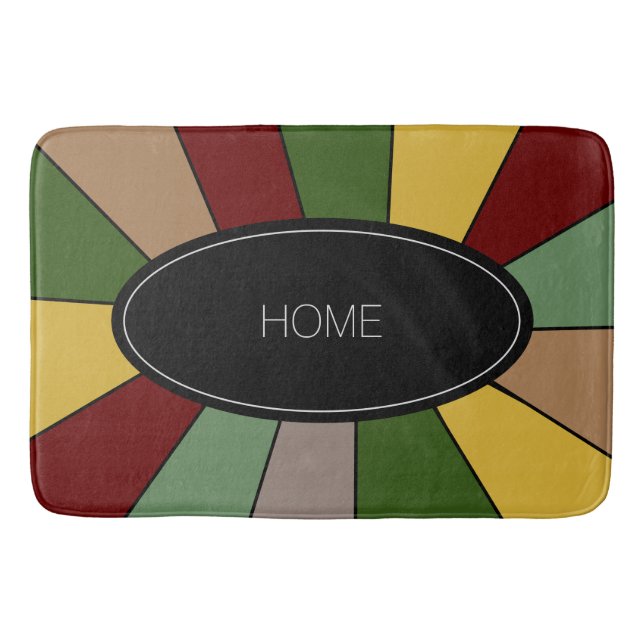 Warm Colorful Mosaic Design on Black Bath Mat (Front)