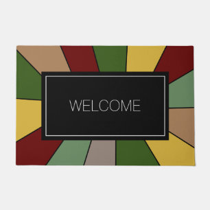 Warm Colorful Mosaic Design on Black Welcome Doormat