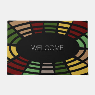 Warm Colorful Mosaic Design on Black Welcome Doormat