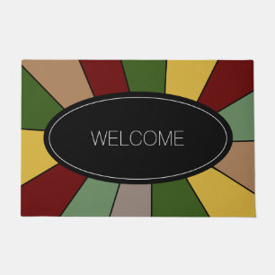 Warm Colorful Mosaic Design on Black Welcome Doormat