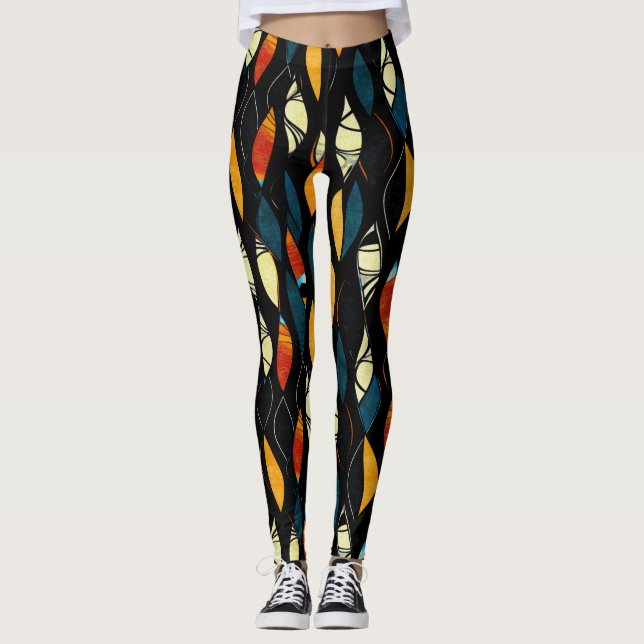 Warm Colors Abstract Pattern Leggings (Front)