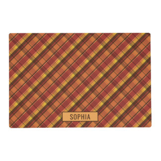Warm Colors Autumn Plaid Pattern With Custom Text Placemat
