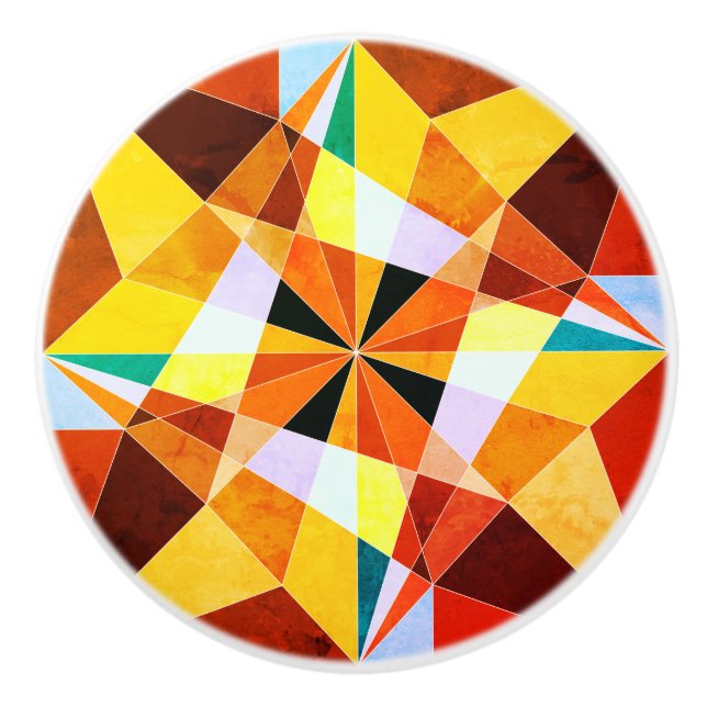 Warm Colors Cool Angular Geometric Shapes Ceramic Knob (Front)