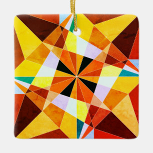 Warm Colors Cool Angular Geometric Shapes Ceramic Ornament