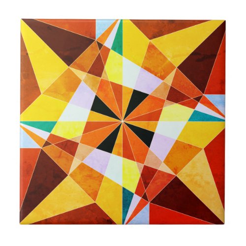Warm Colors Cool Angular Geometric Shapes Ceramic Tile