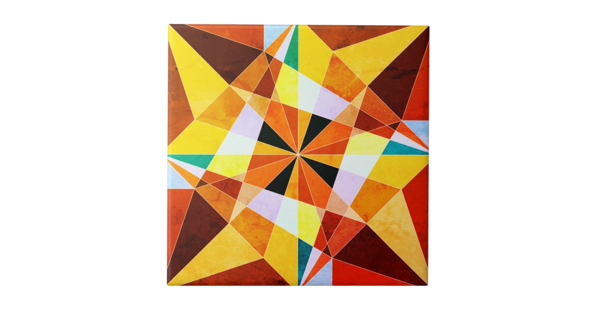 Warm Colors Cool Angular Geometric Shapes Ceramic Tile | Zazzle
