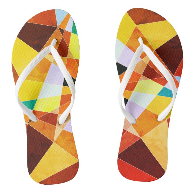 Warm Colors Cool Angular Geometric Shapes Flip Flops (Footbed)