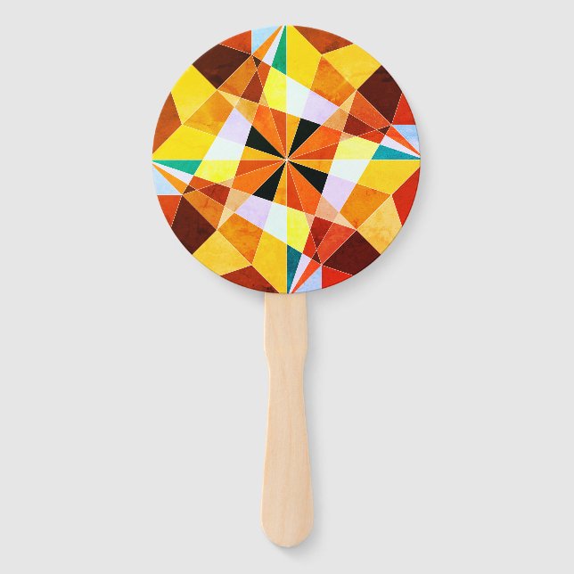 Warm Colors Cool Angular Geometric Shapes Hand Fan (Front)