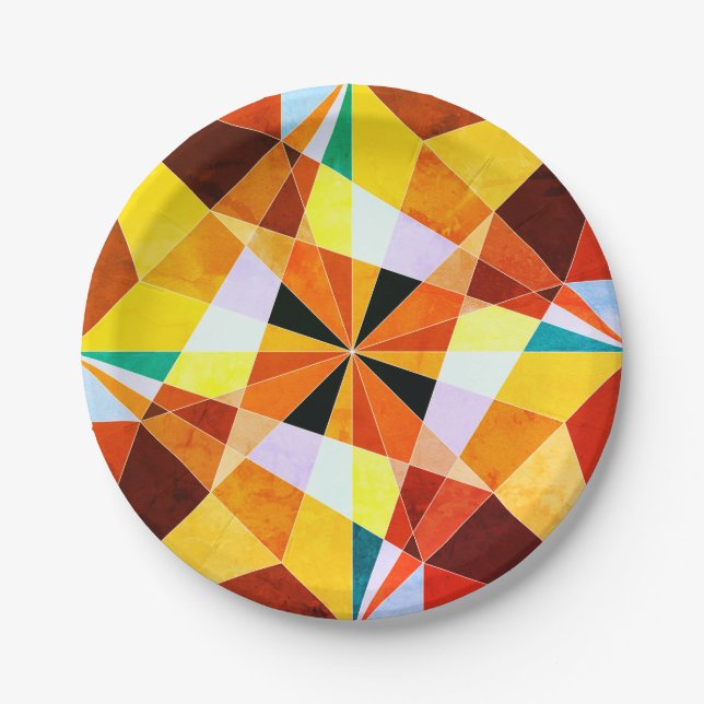 Warm Colors Cool Angular Geometric Shapes Paper Plates (Front)