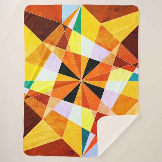 Warm Colors Cool Angular Geometric Shapes Sherpa Blanket (Front)