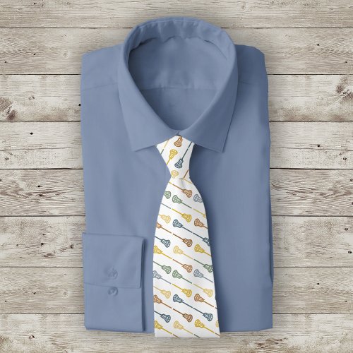 Warm Colors Diagonal Lacrosse Sticks Pattern Neck Tie