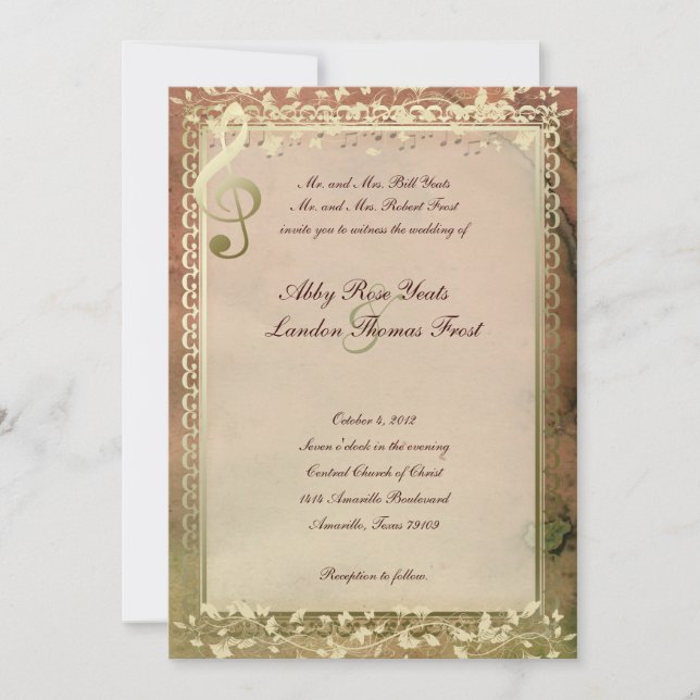 Warm Colors Music Lovers Wedding Invitation (Front)