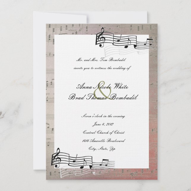 Warm Colors Music Wedding Invitation (Front)