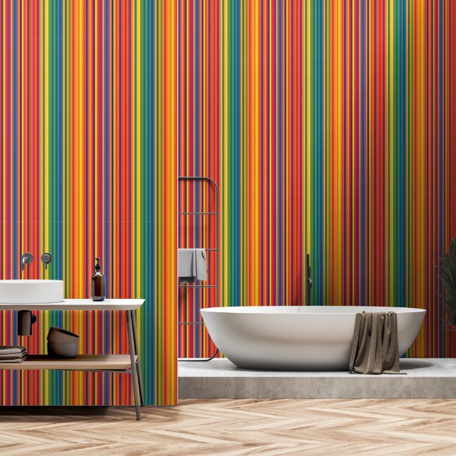 Warm Colors Stripe Pattern Wallpaper (Bathroom)