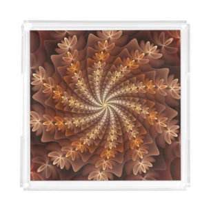 Warm Colors, Trippy Modern Fractal Art Pattern Acrylic Tray