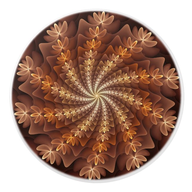 Warm Colors, Trippy Modern Fractal Art Pattern Ceramic Knob (Front)