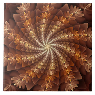 Warm Colors, Trippy Modern Fractal Art Pattern Ceramic Tile
