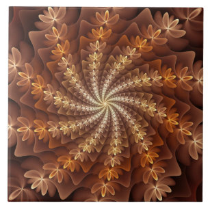 Warm Colors, Trippy Modern Fractal Art Pattern Ceramic Tile