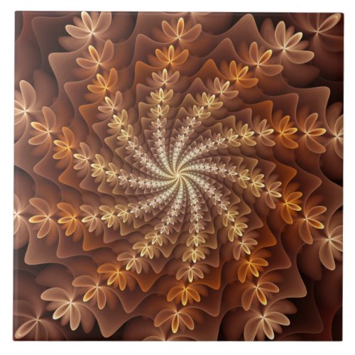Warm Colors Trippy Modern Fractal Art Pattern Ceramic Tile