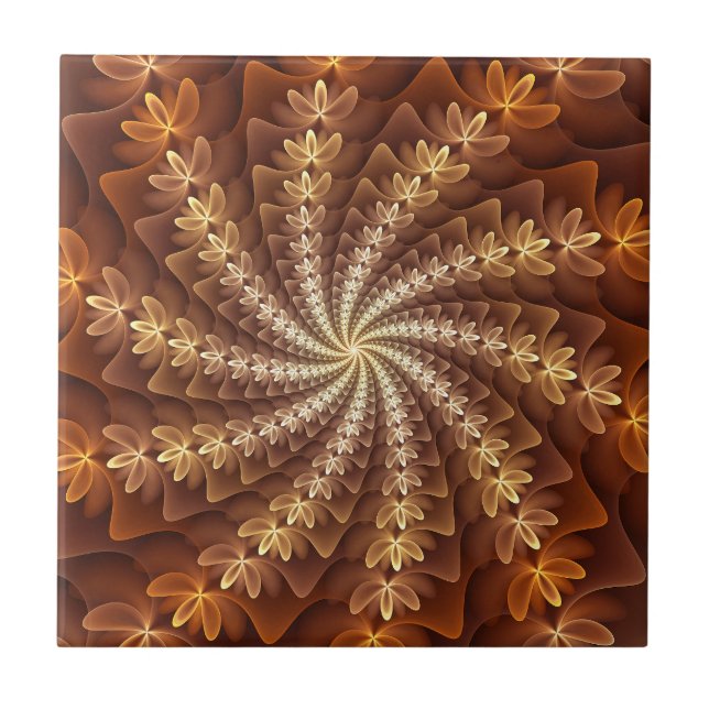 Warm Colors, Trippy Modern Fractal Art Pattern Ceramic Tile (Front)
