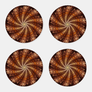 Warm Colors, Trippy Modern Fractal Art Pattern Coaster Set