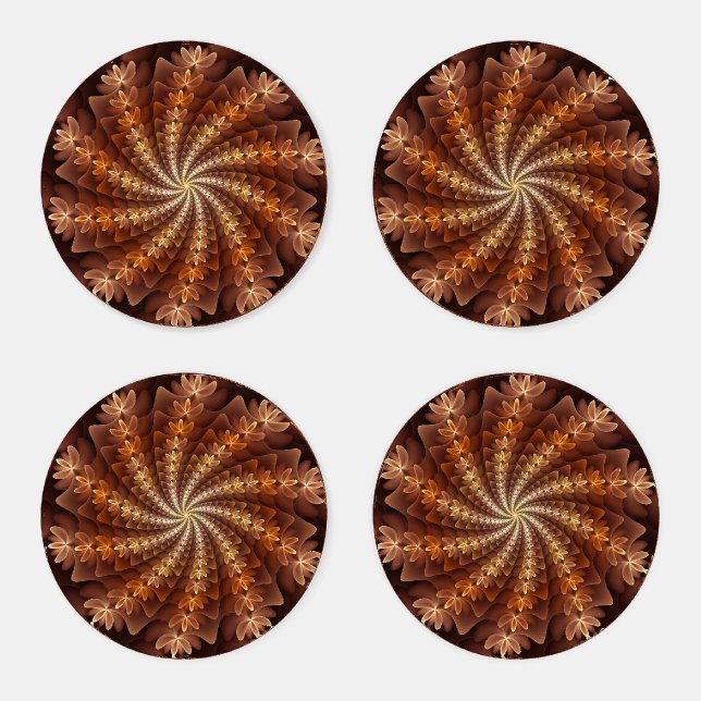Warm Colors, Trippy Modern Fractal Art Pattern Coaster Set (Set)
