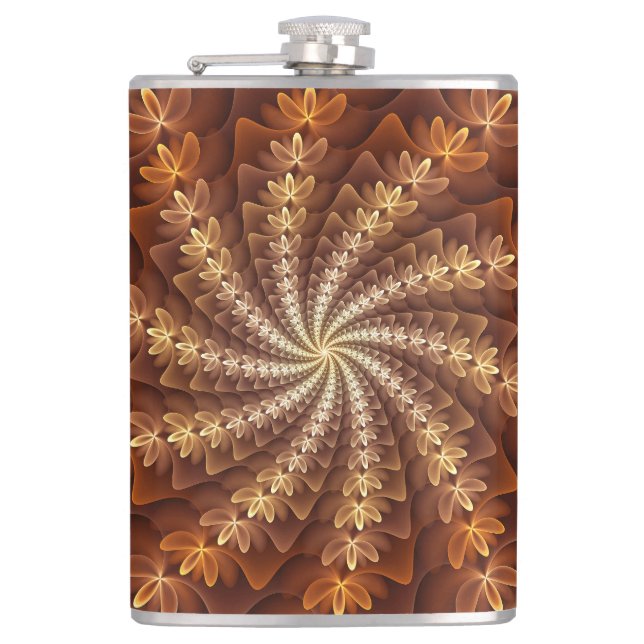 Warm Colors, Trippy Modern Fractal Art Pattern Flask (Front)