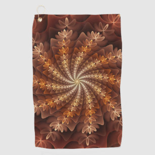 Warm Colors, Trippy Modern Fractal Art Pattern Golf Towel