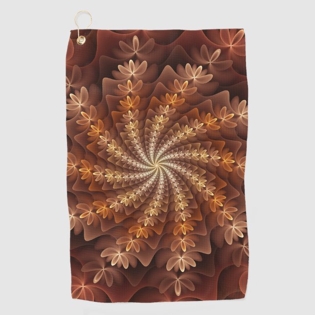Warm Colors, Trippy Modern Fractal Art Pattern Golf Towel (Front)