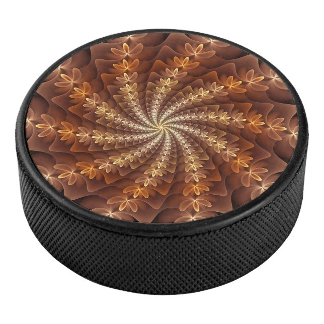 Warm Colors, Trippy Modern Fractal Art Pattern Hockey Puck (3/4)