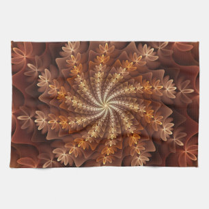 Warm Colors, Trippy Modern Fractal Art Pattern Kitchen Towel