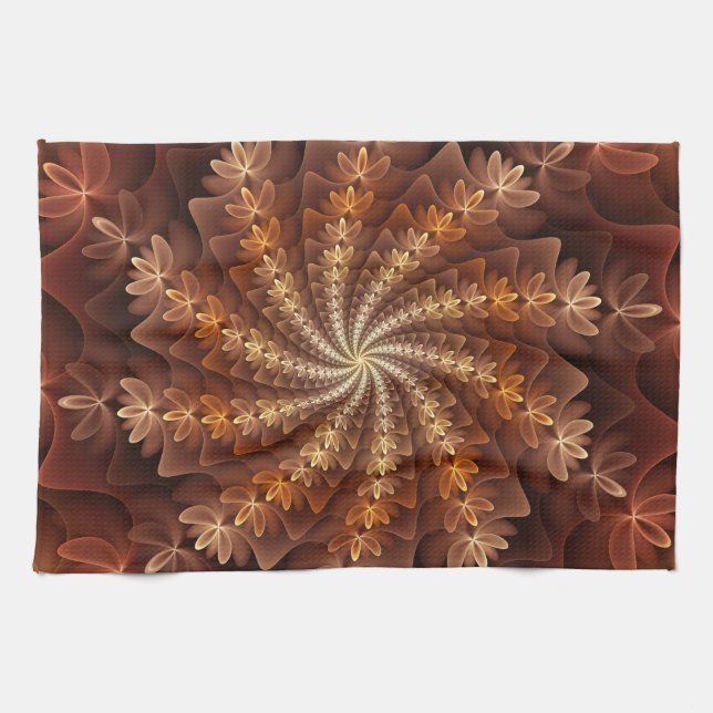 Warm Colors, Trippy Modern Fractal Art Pattern Kitchen Towel (Horizontal)