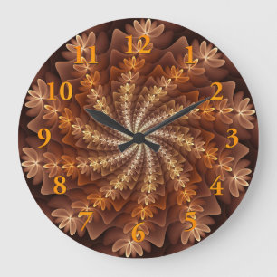 Warm Colors, Trippy Modern Fractal Art Pattern Large Clock