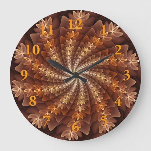 Warm Colors Trippy Modern Fractal Art Pattern Large Clock