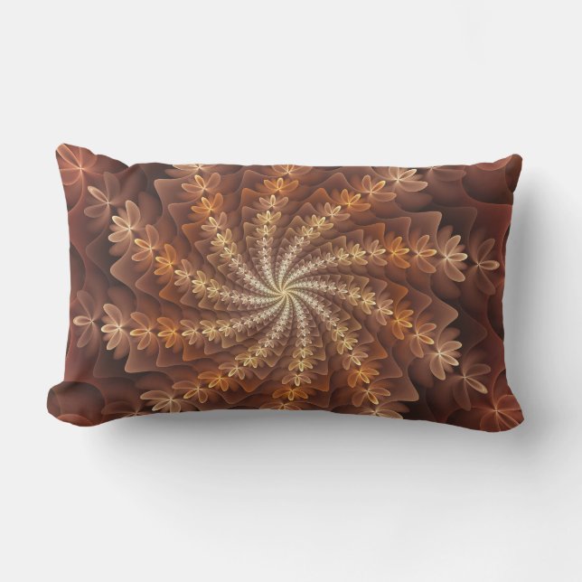 Warm Colors, Trippy Modern Fractal Art Pattern Lumbar Pillow (Front)