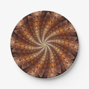 Warm Colors, Trippy Modern Fractal Art Pattern Paper Plates