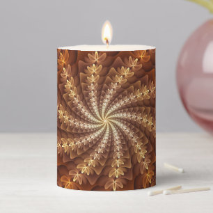 Warm Colors, Trippy Modern Fractal Art Pattern Pillar Candle
