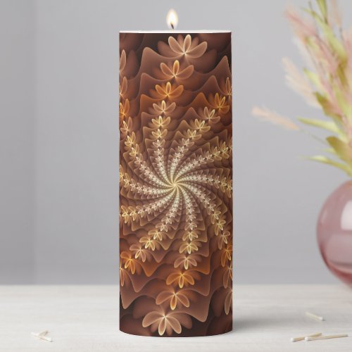 Warm Colors Trippy Modern Fractal Art Pattern Pillar Candle