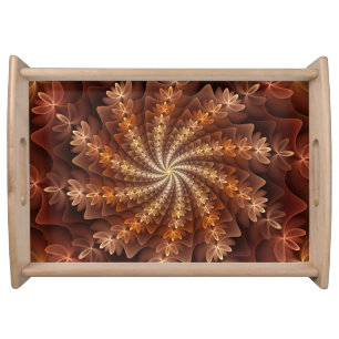 Warm Colors, Trippy Modern Fractal Art Pattern Serving Tray