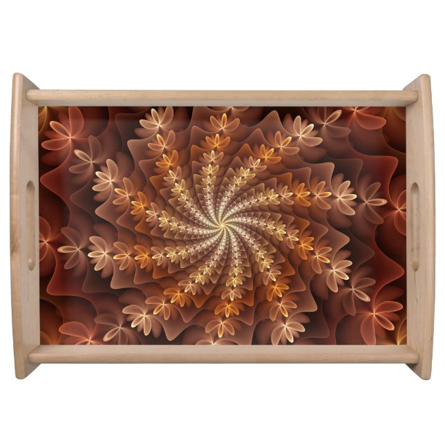 Warm Colors, Trippy Modern Fractal Art Pattern Serving Tray (Front)