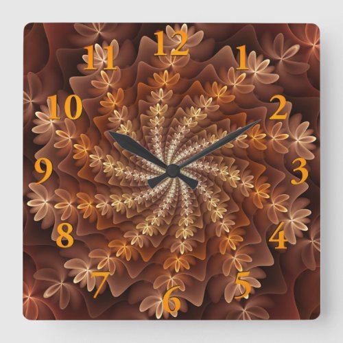 Warm Colors Trippy Modern Fractal Art Pattern Square Wall Clock
